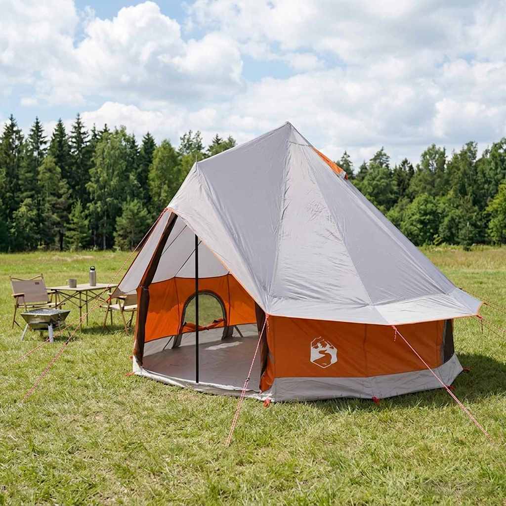Tipi Zelt Grau und Orange 250 x 250 cm Polyester und Stahl