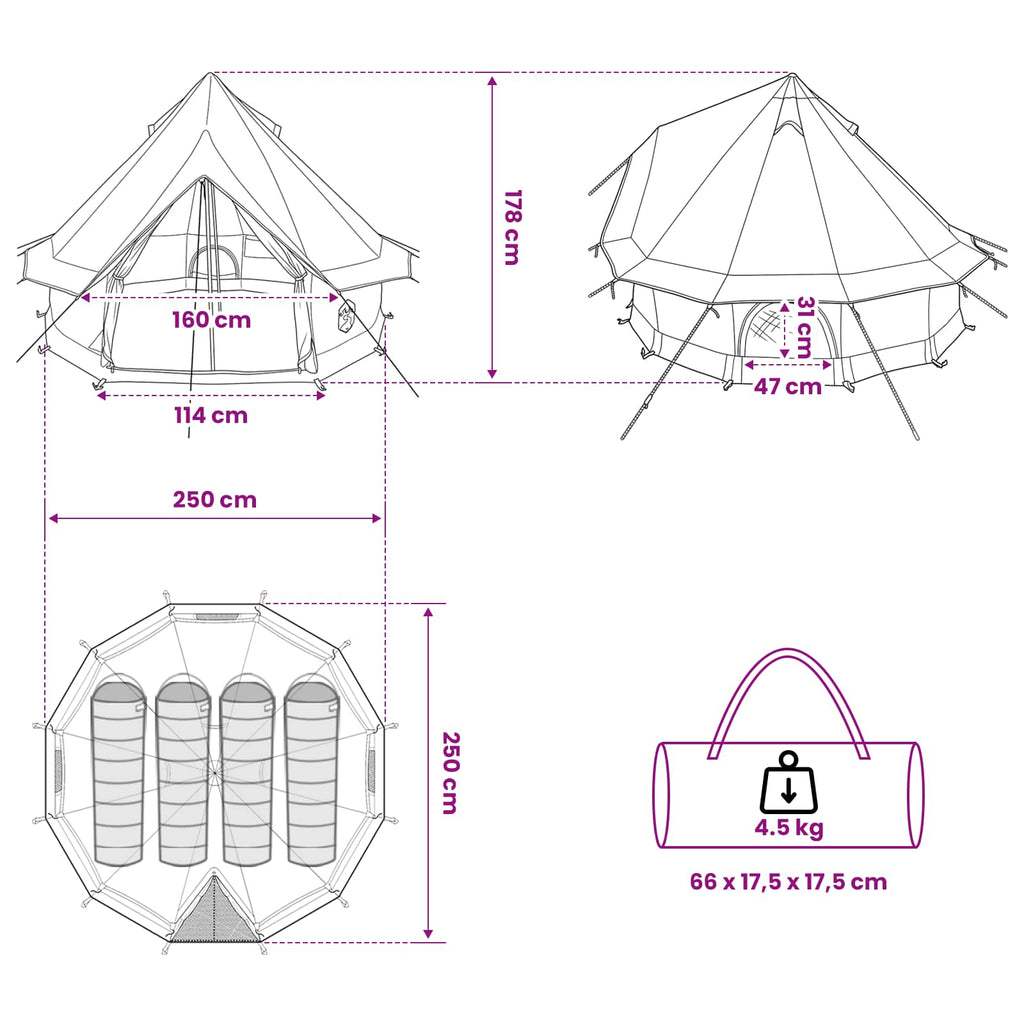 Tipi Zelt mit Dach Olivegrün 250 x 250 cm Polyester und Stahl