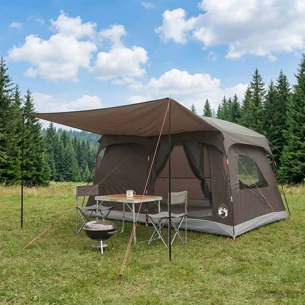 Familienzelt mit Dach Braun Grau 320 x 210 x 180 cm Polyester
