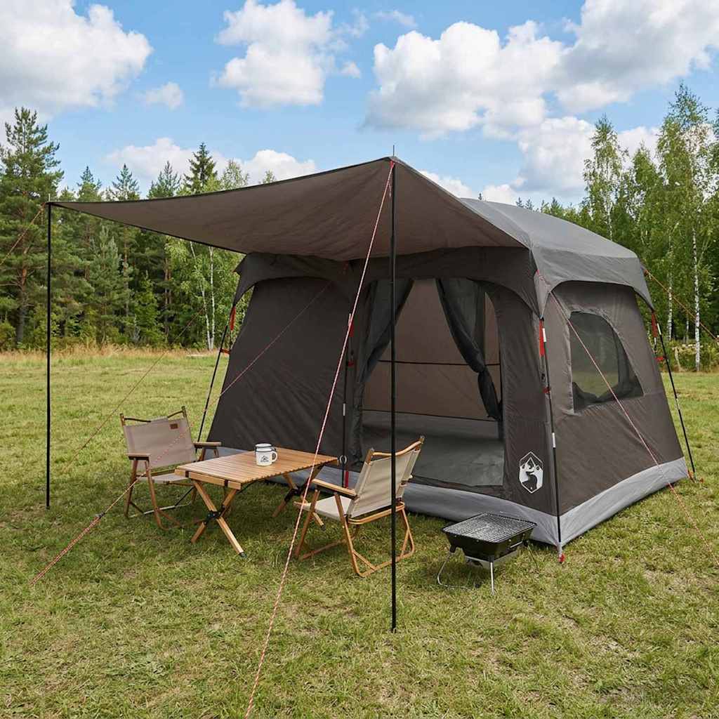 Familienzelt mit Dach Braun Grau 380 x 260 x 190 cm Polyester