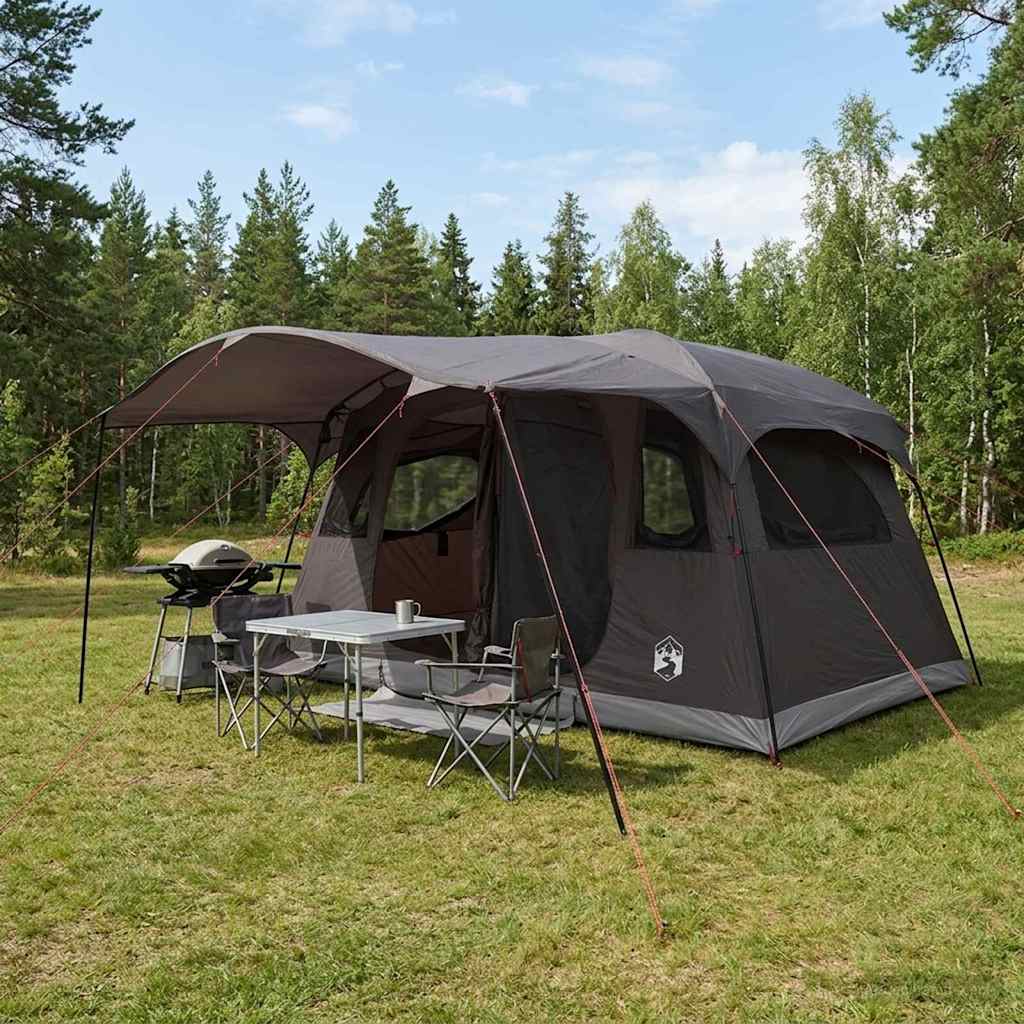 Tunnelzelt Braun Grau 366 x 244 x 198 cm Polyester und Stahl