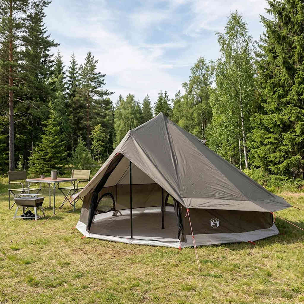 Tipi Zelt Braun Grau 700 x 700 x 395 cm Polyester und Stahl
