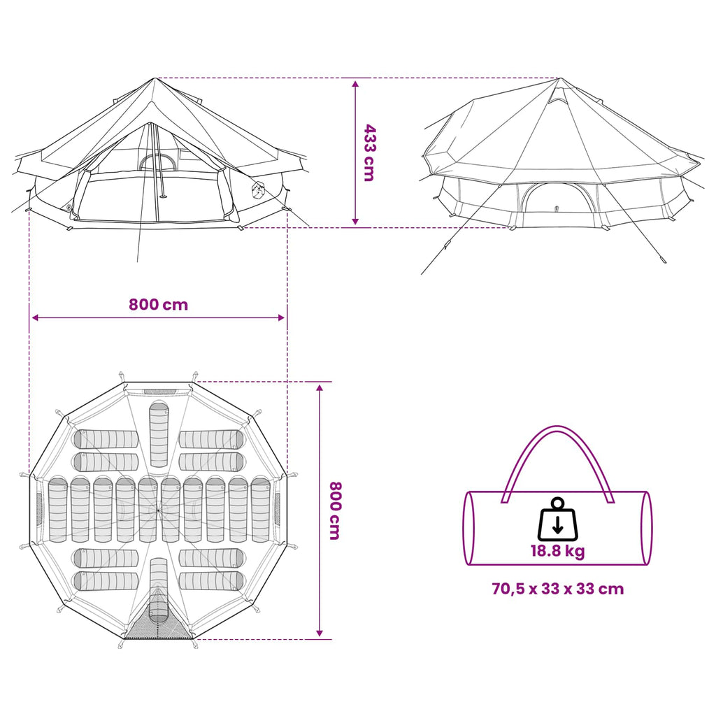 Tipi Zelt Braun Grau 800 x 800 x 430 cm Polyester und Stahl