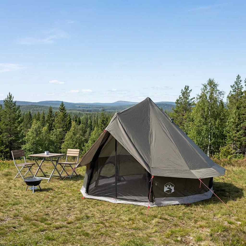 Tipi Zelt mit Dach Braun Grau 250 x 250 cm Polyester und Stahl