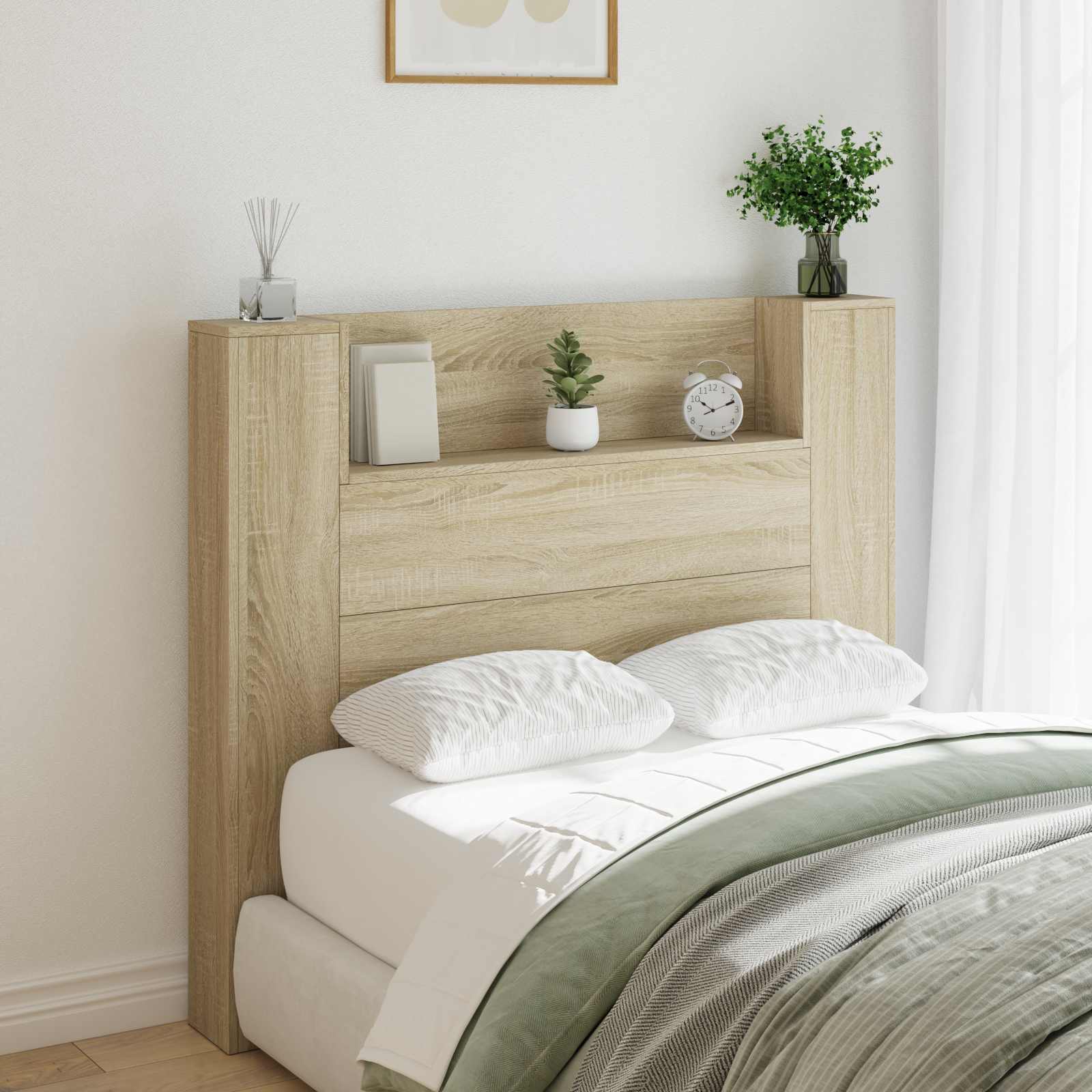 Kopfteil-Schrank mit LED mit Regal Sonoma 120 x 16,5 x 103,5 cm