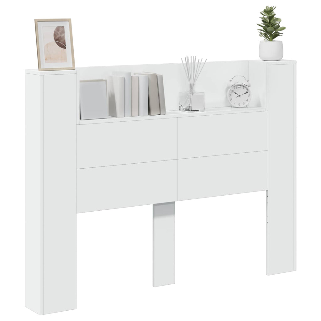 Kopfteil-Schrank mit LED mit Regal Weiß 140 x 16,5 x 103,5 cm