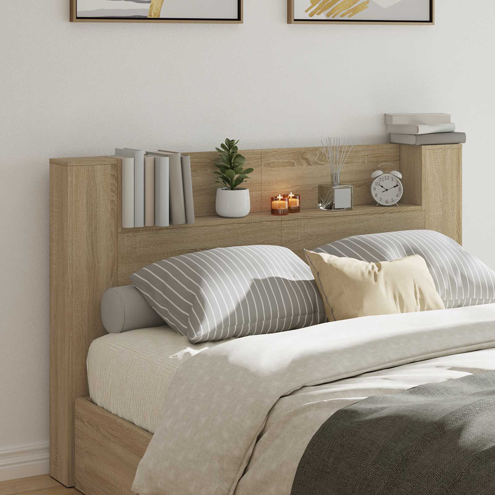 Kopfteil-Schrank mit LED mit Regal Sonoma 160 x 16,5 x 103,5 cm