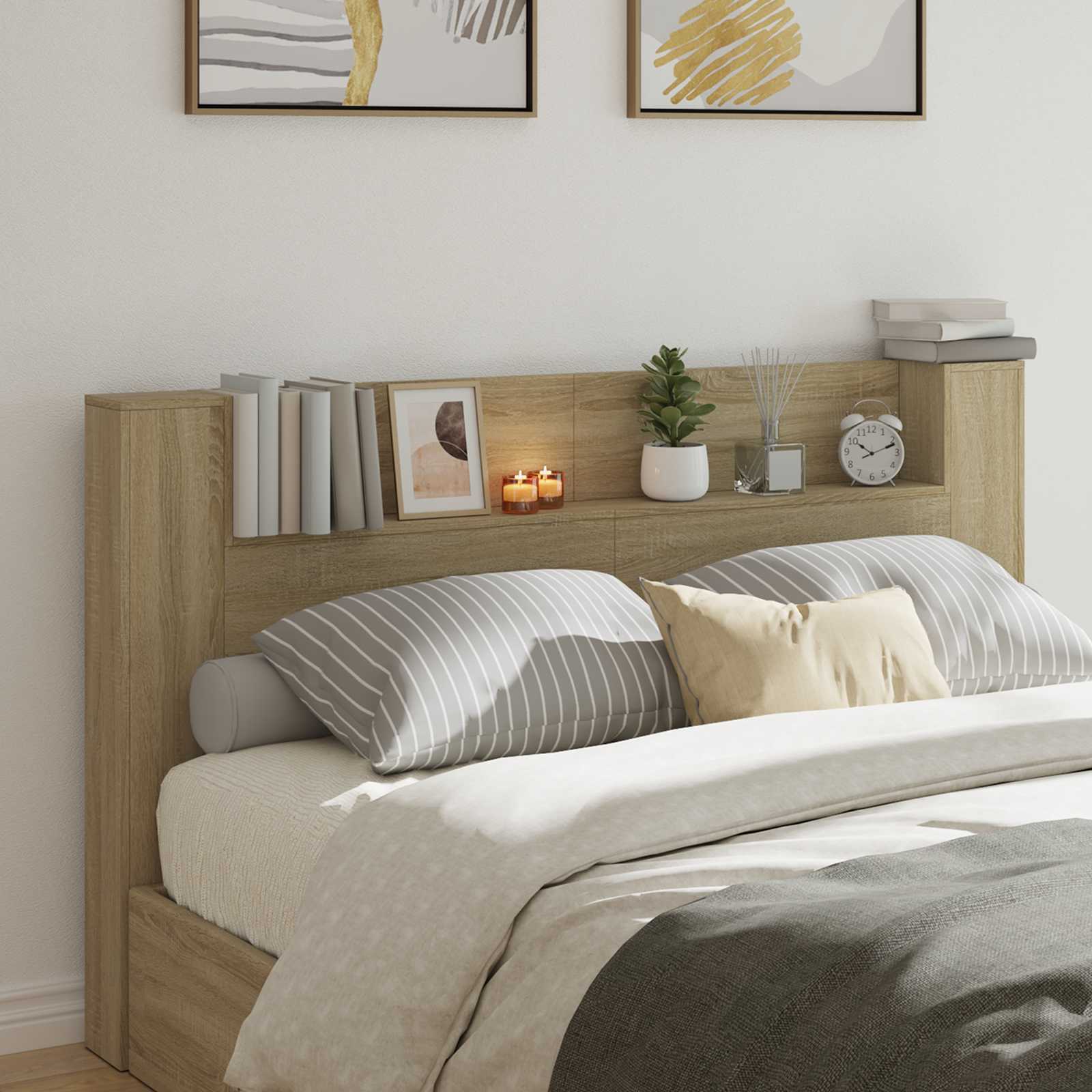 Kopfteil-Schrank mit LED mit Regal Sonoma 180 x 16,5 x 103,5 cm