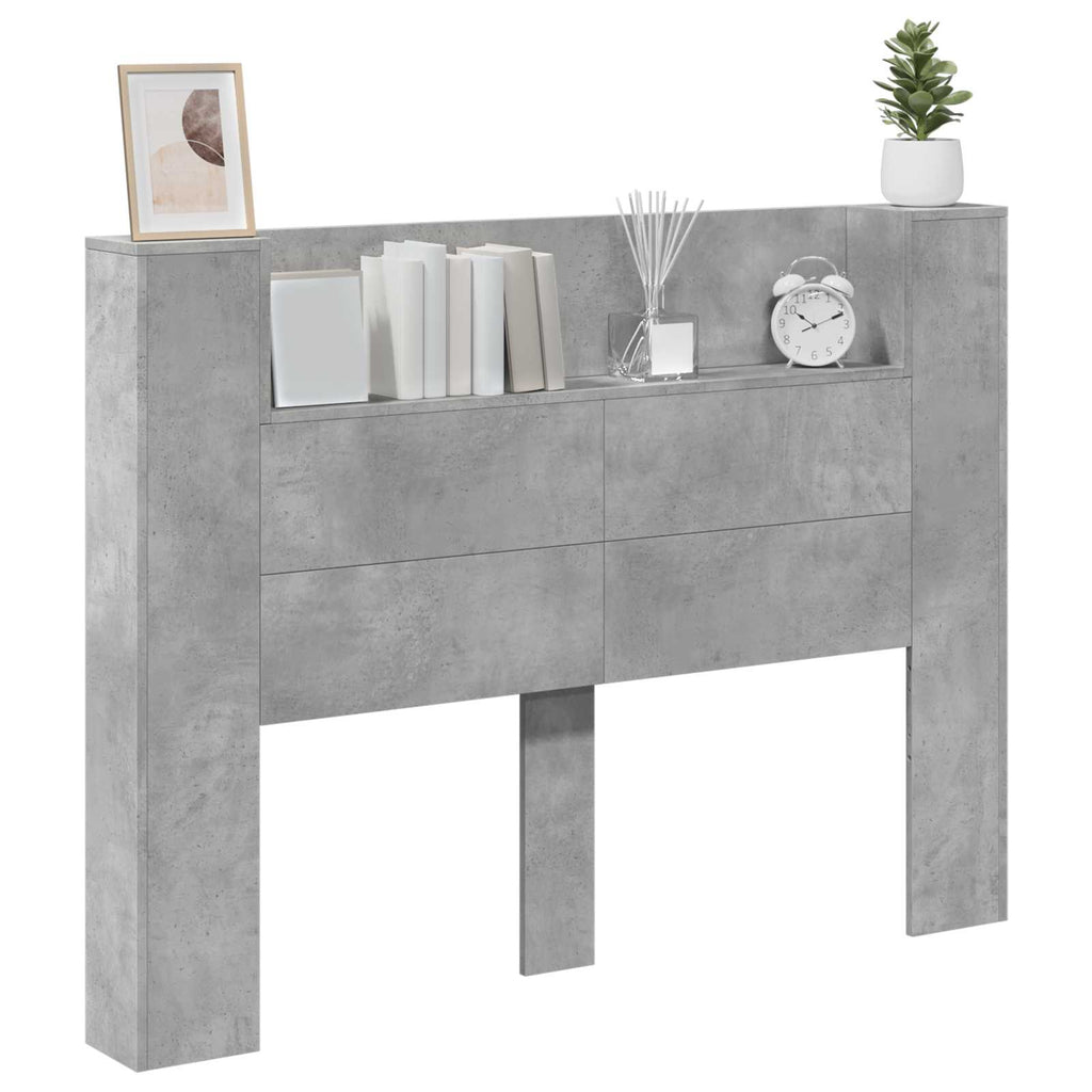 Kopfteil-Schrank mit LED mit Regal Beton 140 x 16,5 x 103,5 cm