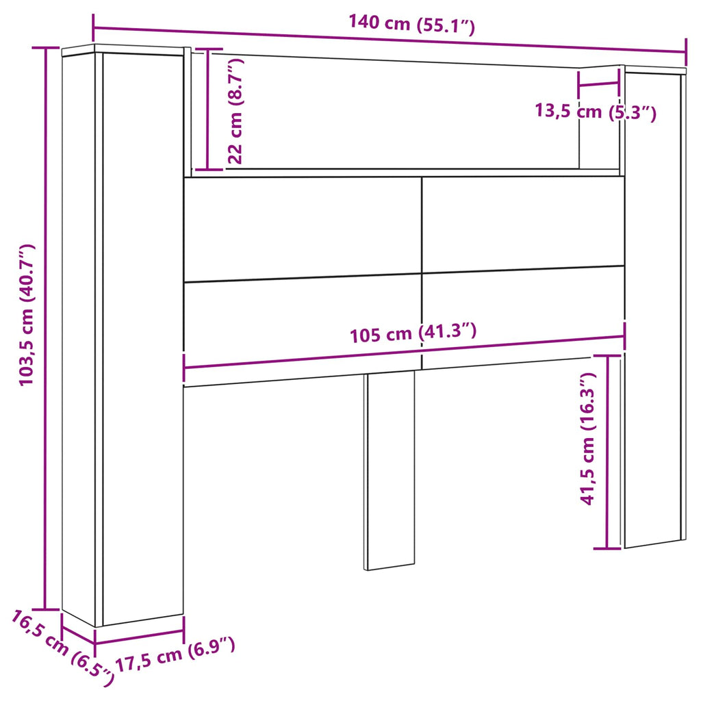 Kopfteil-Schrank mit LED Schwarze Eiche 140 x 16,5 x 103,5 cm