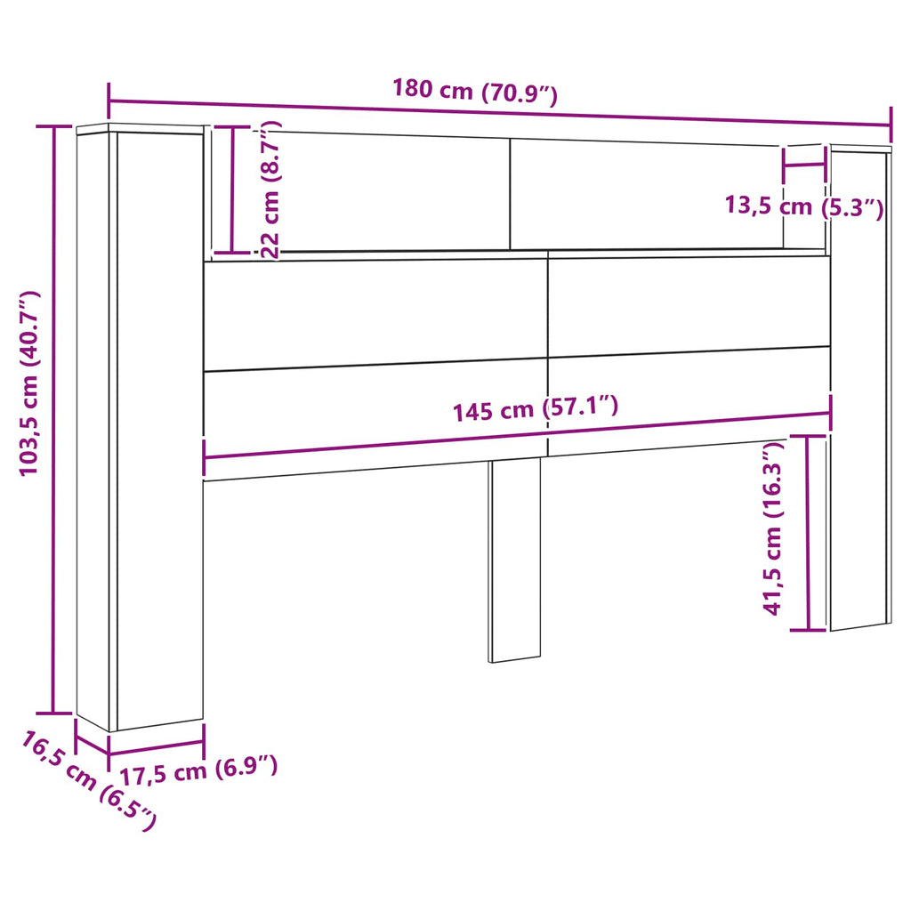 Kopfteil-Schrank mit LED Schwarze Eiche 180 x 16,5 x 103,5 cm
