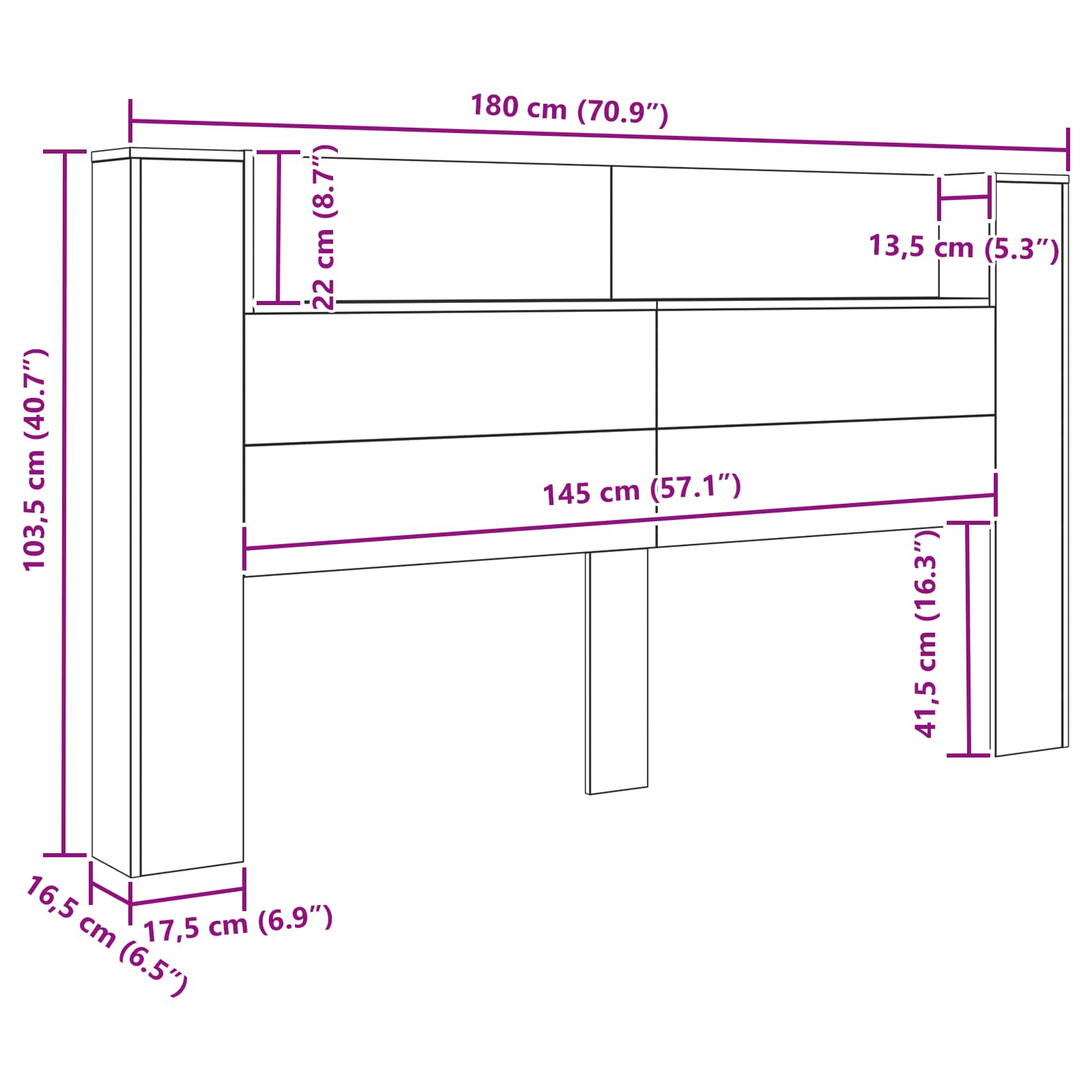 Kopfteil-Schrank mit LED Schwarze Eiche 180 x 16,5 x 103,5 cm