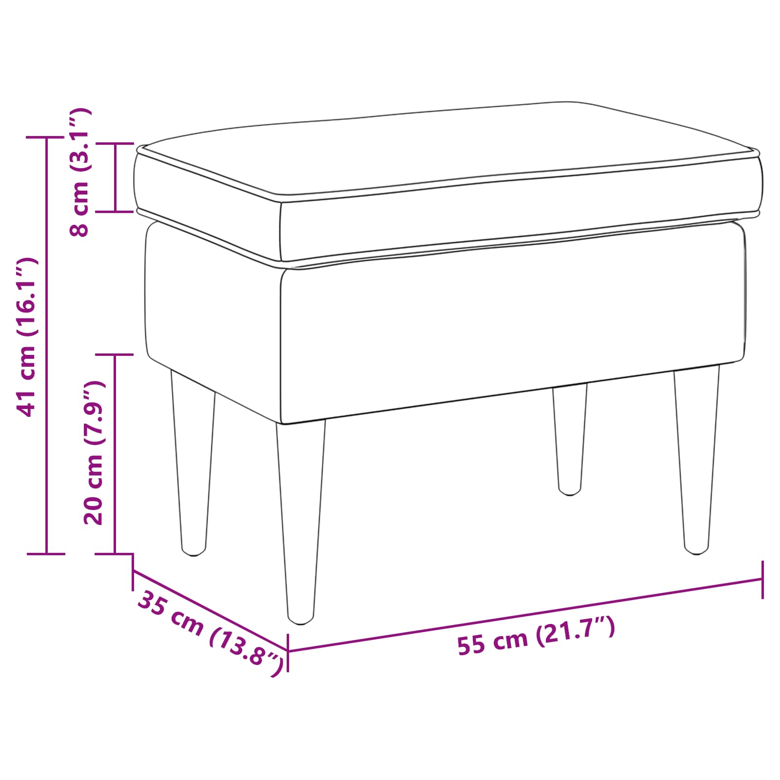 Hocker Dunkelgrau 55 x 35 x 41 cm Stoff