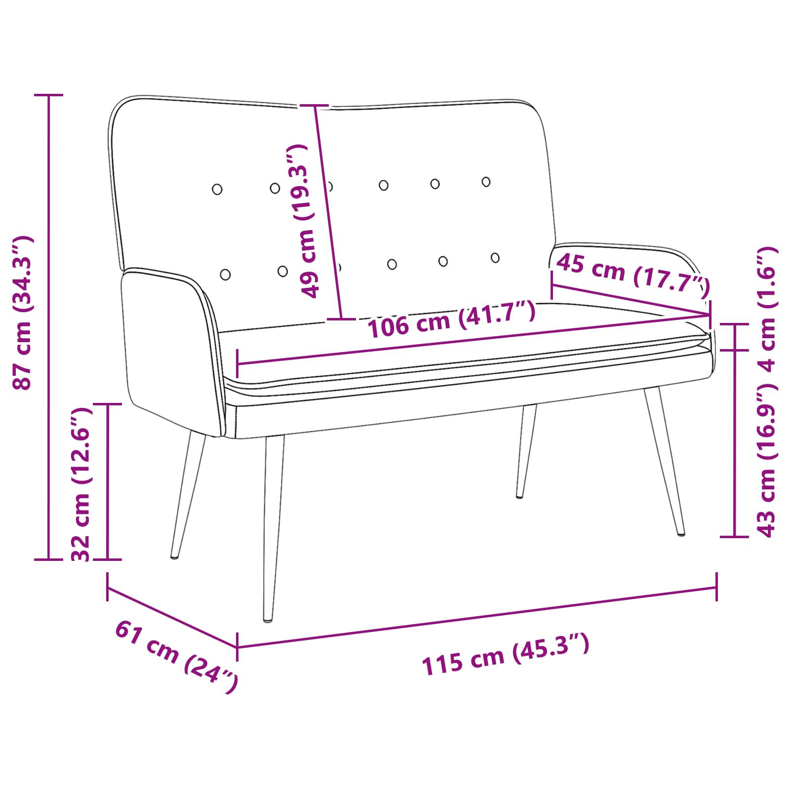 2-Sitzer Sofa Creme 115 x 61 x 87 cm Stoff