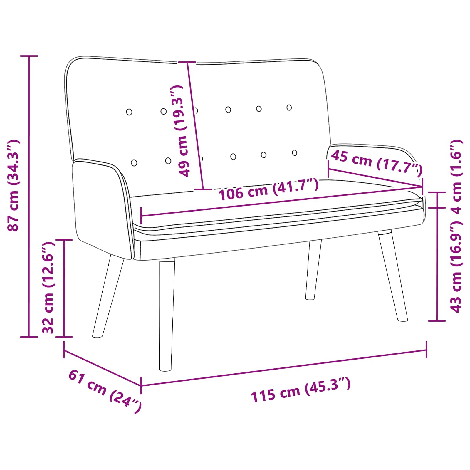 2-Sitzer Sofa Türkis 115 x 61 x 87 cm Samt (V)
