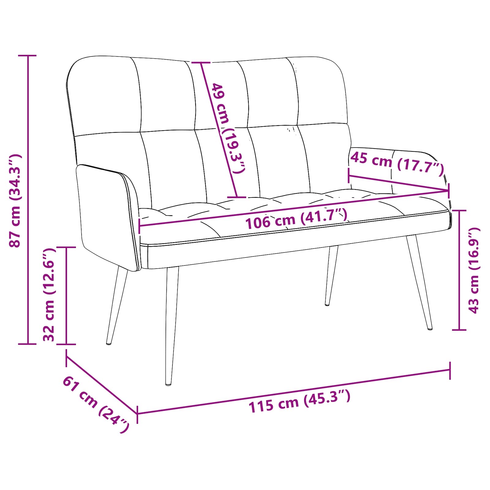 2-Sitzer Sofa Weinrot 115 x 61 x 87 cm Stoff