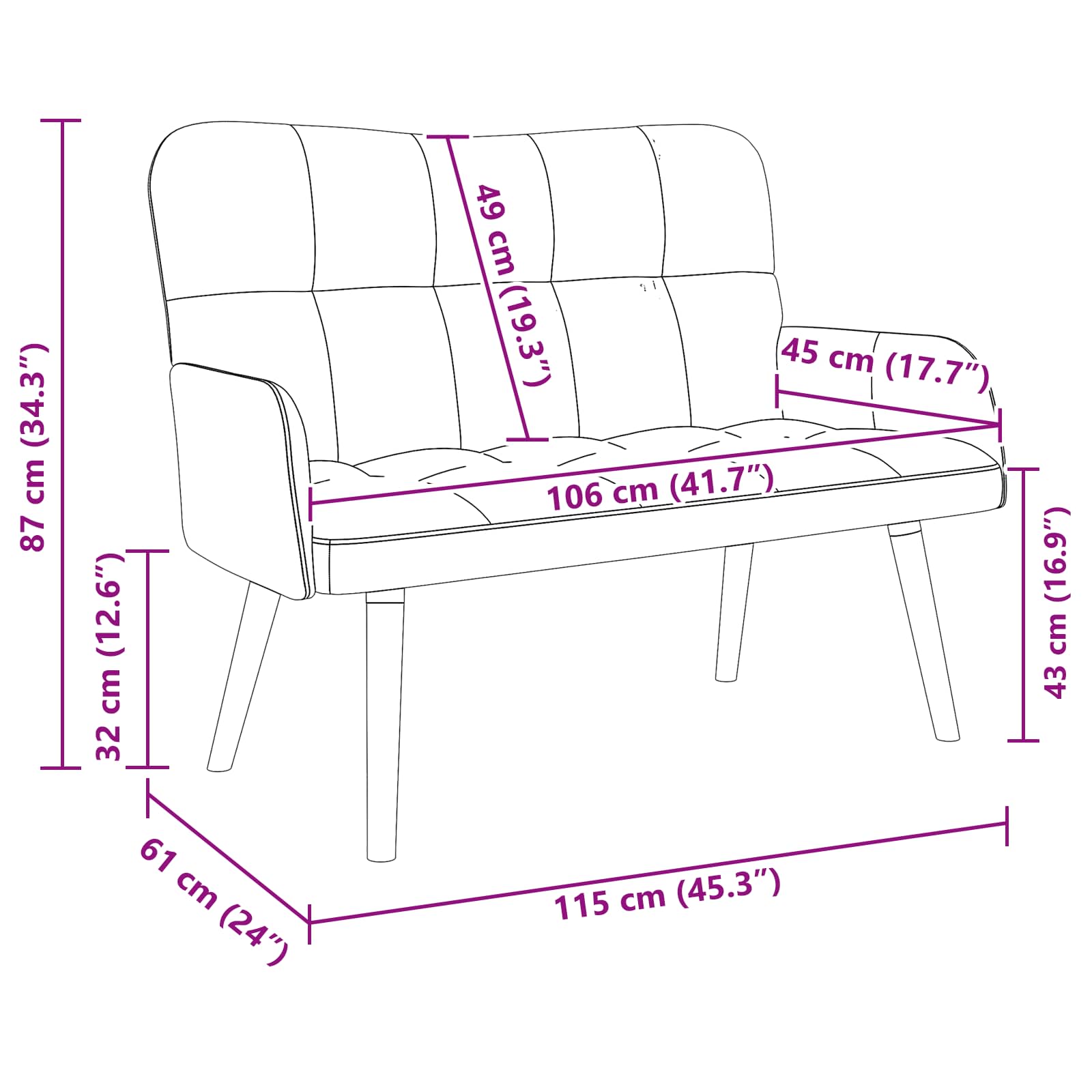 2-Sitzer Sofa Hellgrau 115 x 61 x 87 cm Samt (V)