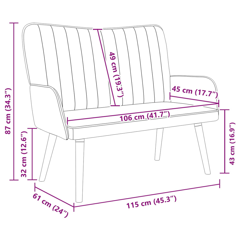 2-Sitzer Sofa Hellgrau 115 x 61 x 87 cm Samt (V)