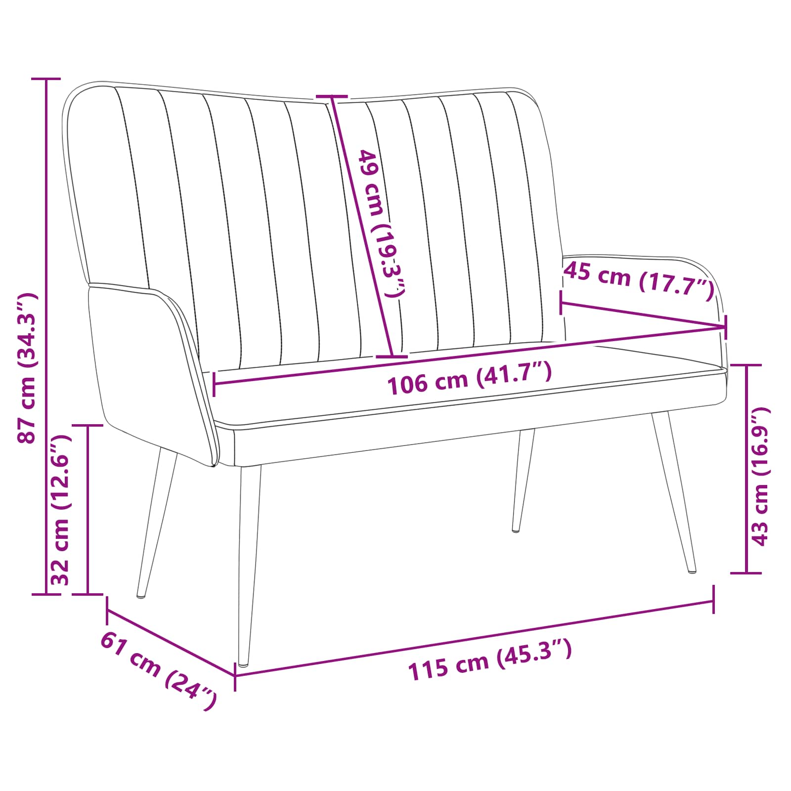 2-Sitzer Sofa Weinrot 115 x 61 x 87 cm Samt (V)