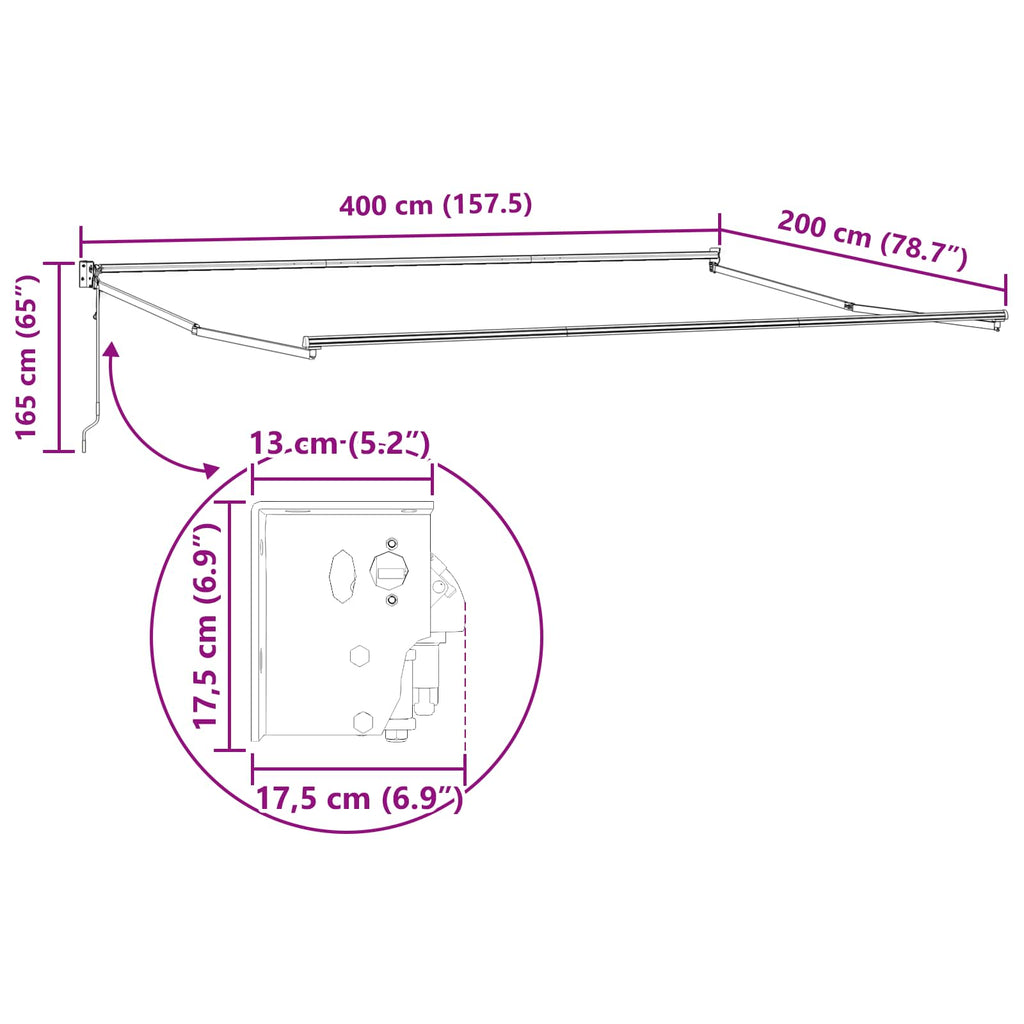 Markise Anthrazit und Weiß 4 x 2 m Polyester und Metall