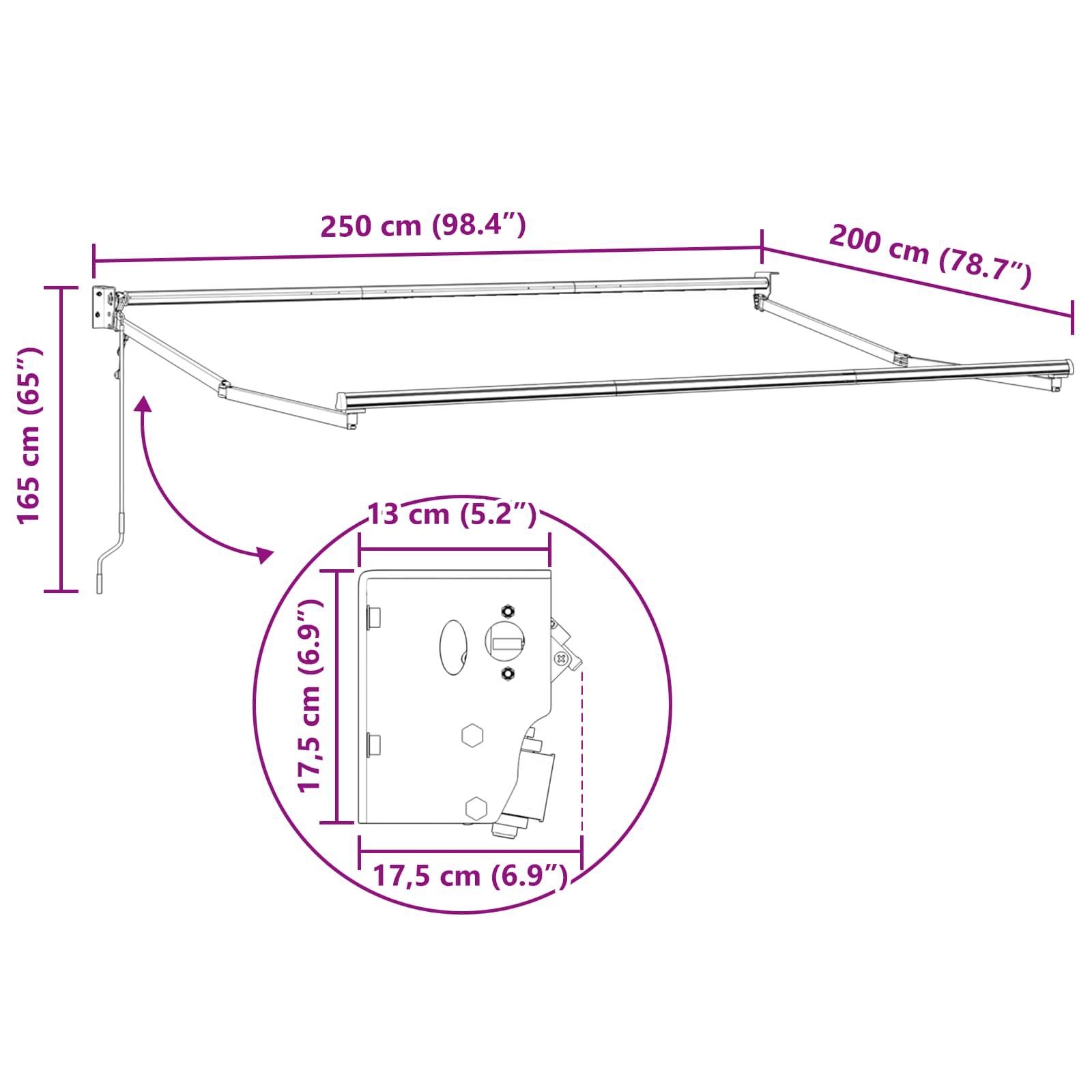 Markise Weiß 2,5 x 2 m Polyester und Metall