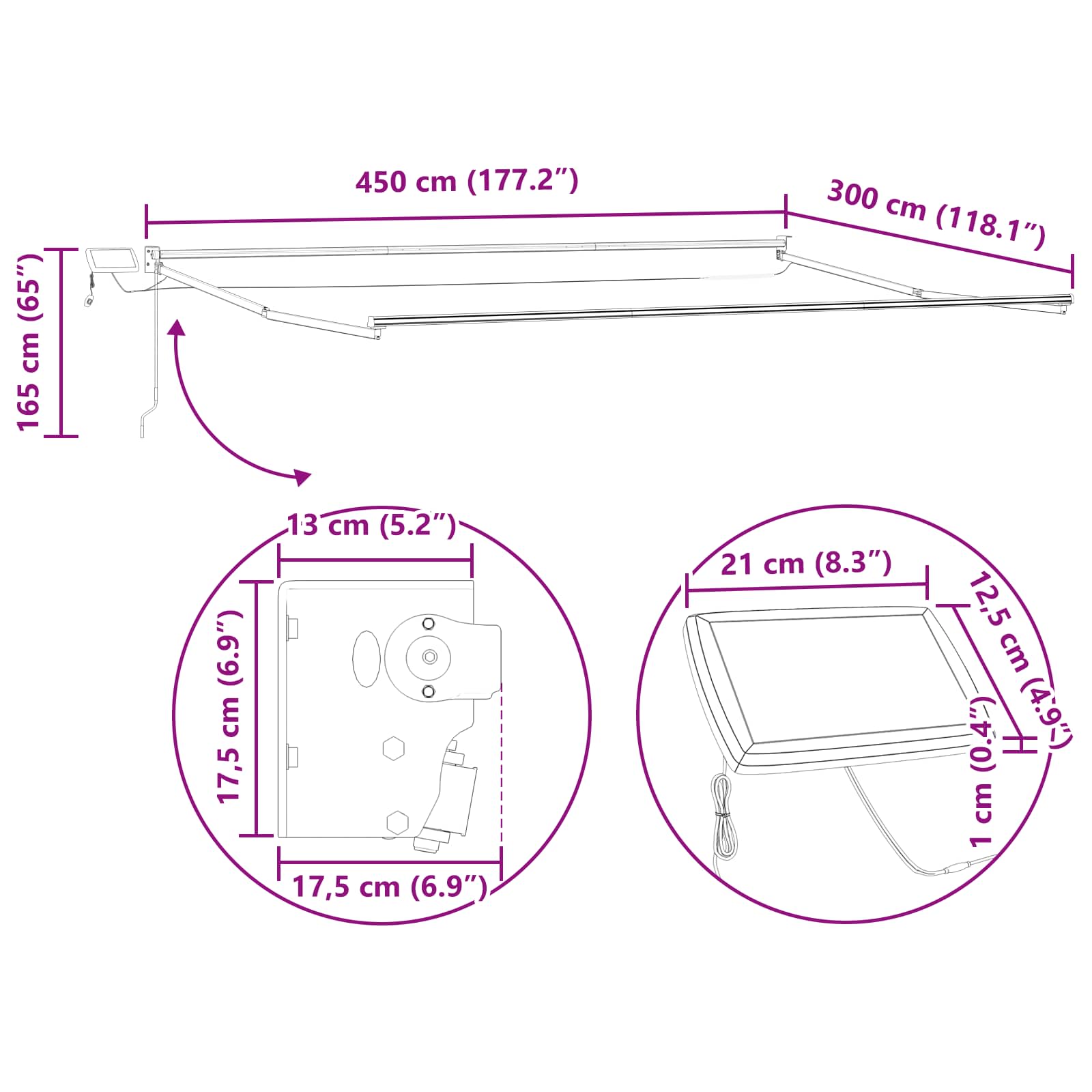 Manuelle Gelenkarmmarkise mit LEDs Orange und Weiß 4,5 × 3 m