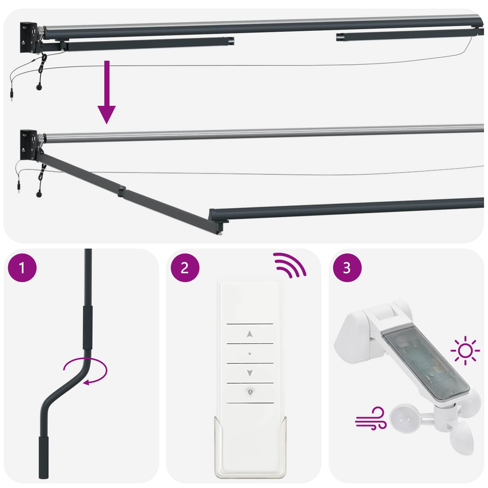 Elektrische ausziehbare Markise Hellgrau 2,5 x 2 m