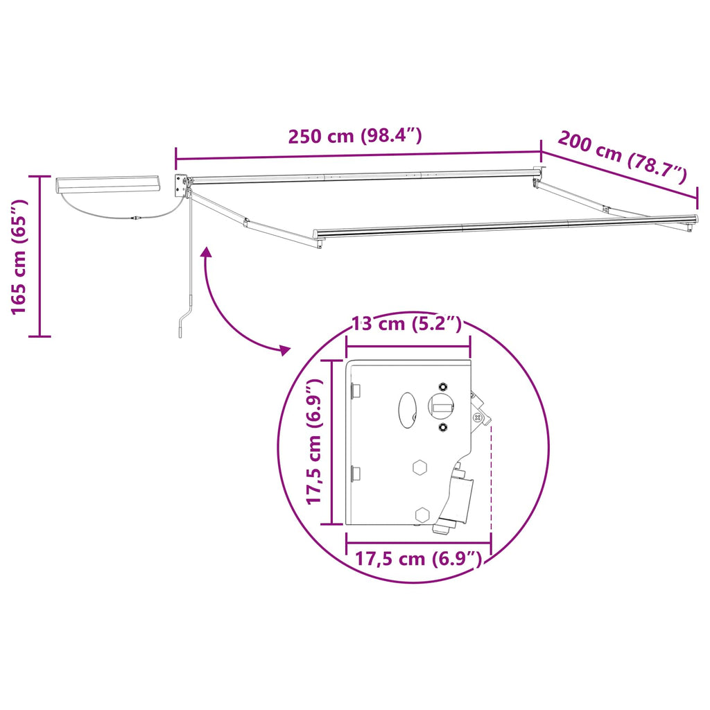 Elektrische ausziehbare Markise Creme und Weiß 2,5 x 2 m