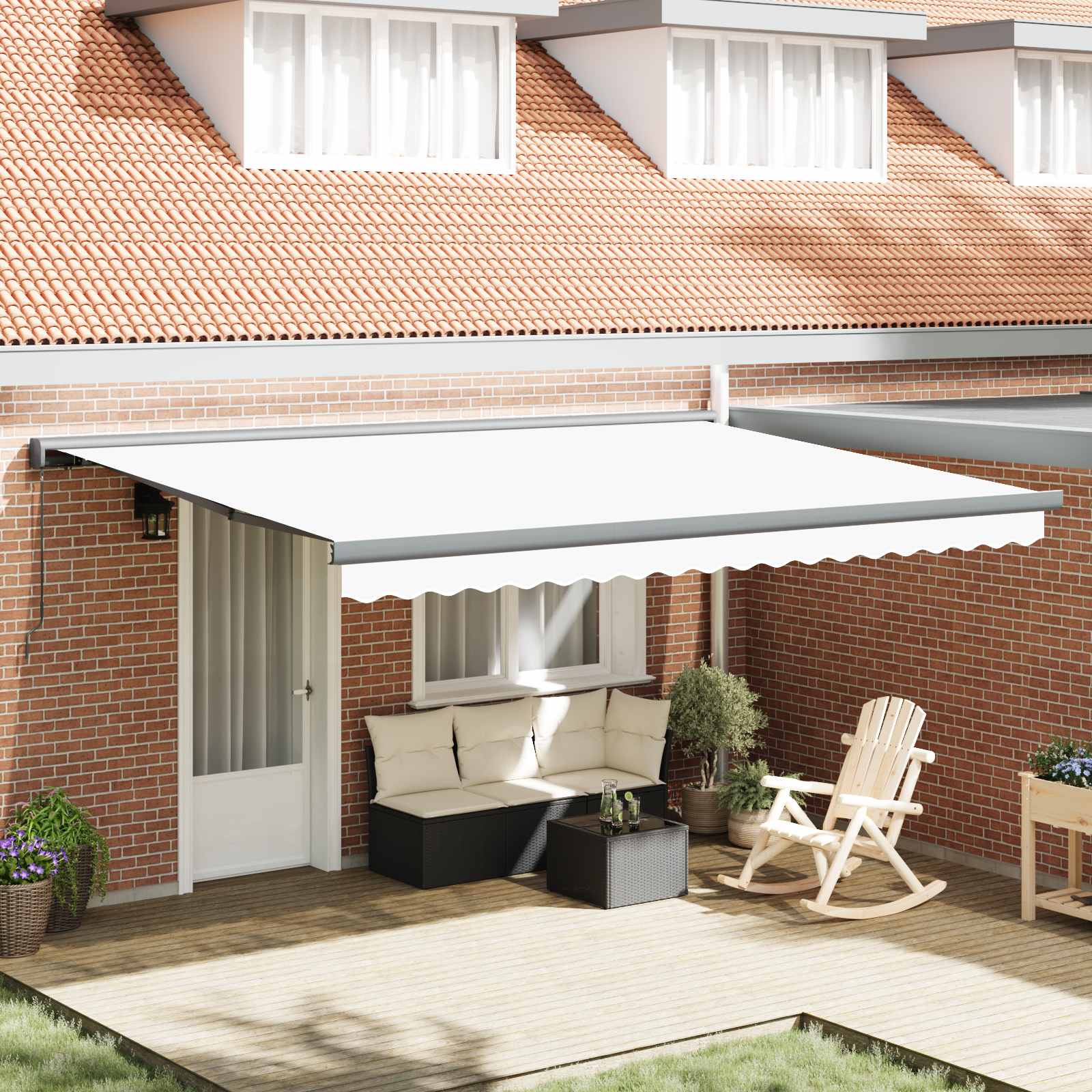 Ausziehbare Markise Weiß 4 x 3 m Leinen und Aluminium