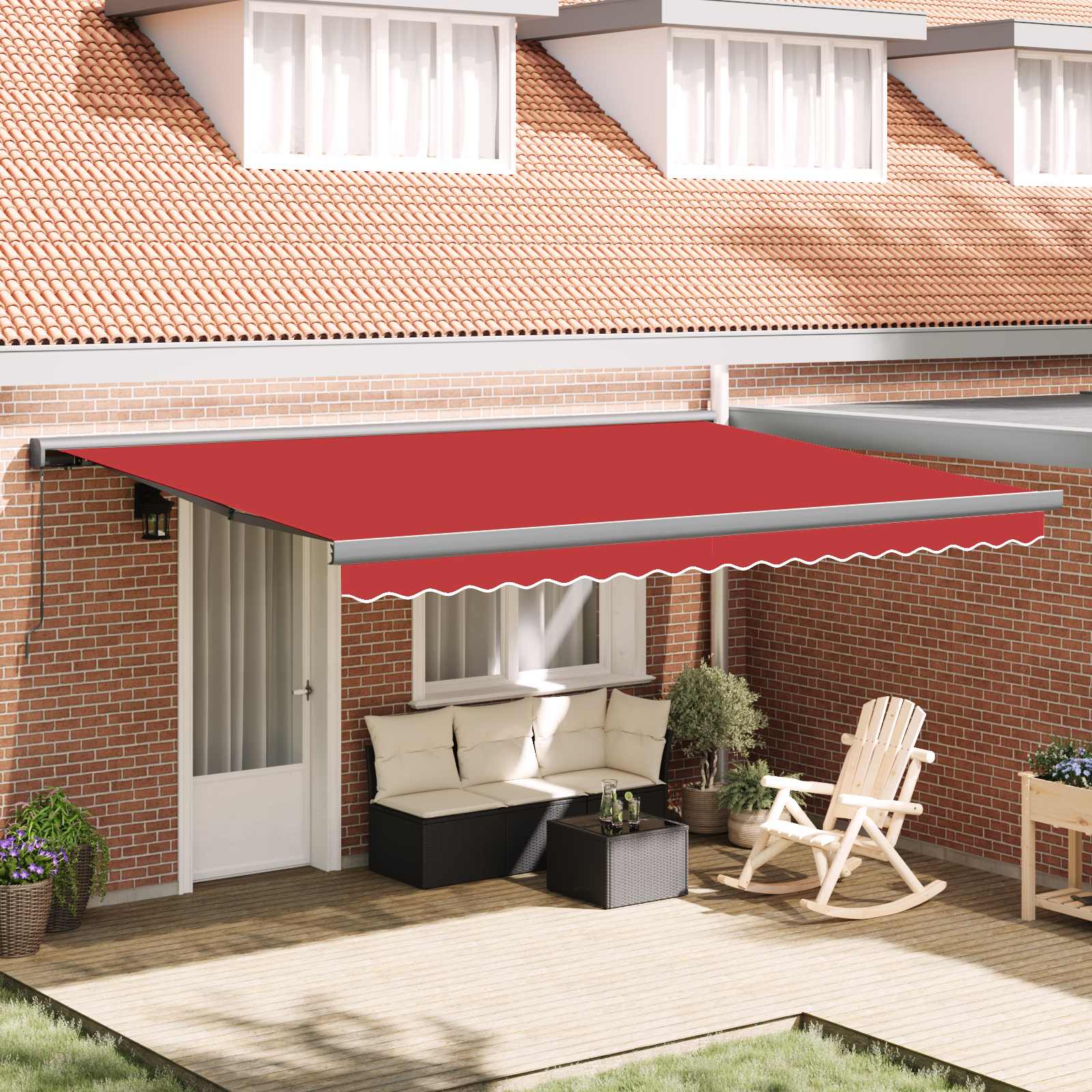 Ausziehbare Markise Rot 4 x 3 m Leinen und Aluminium