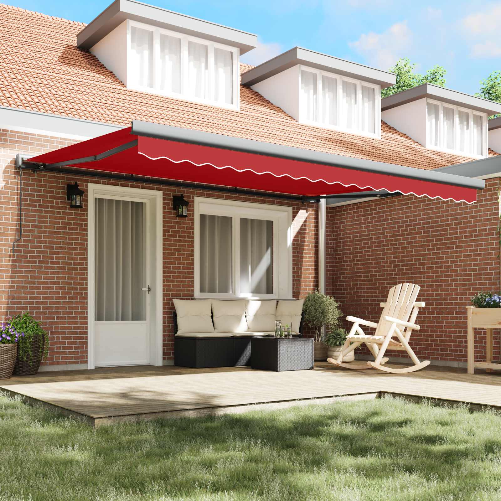 Ausziehbare Markise Rot 4 x 3 m Leinen und Aluminium