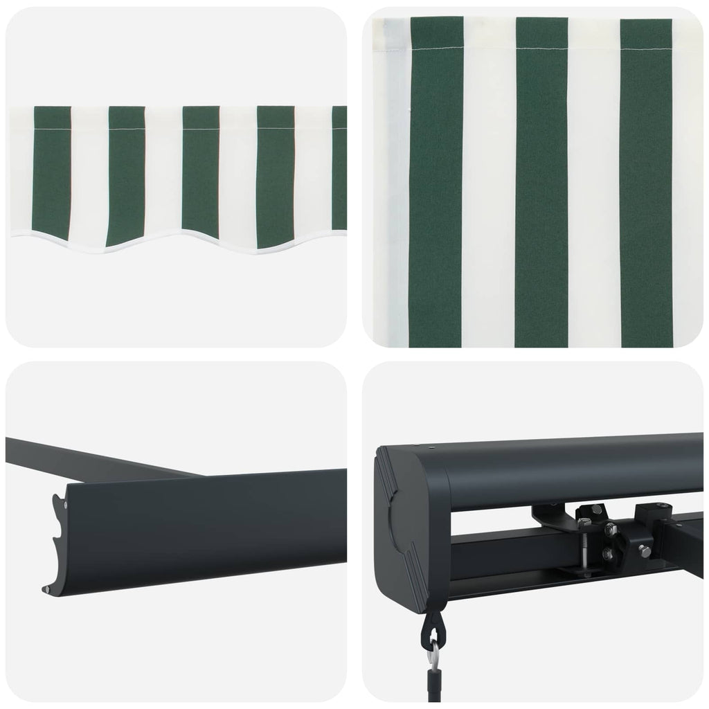 Ausziehbare Markise Grün und Weiß 4 x 3 m Leinen und Aluminium