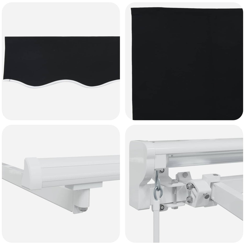 Manueller Markisenrahmen mit LEDs Schwarz und Weiß 3 x 2,5 m