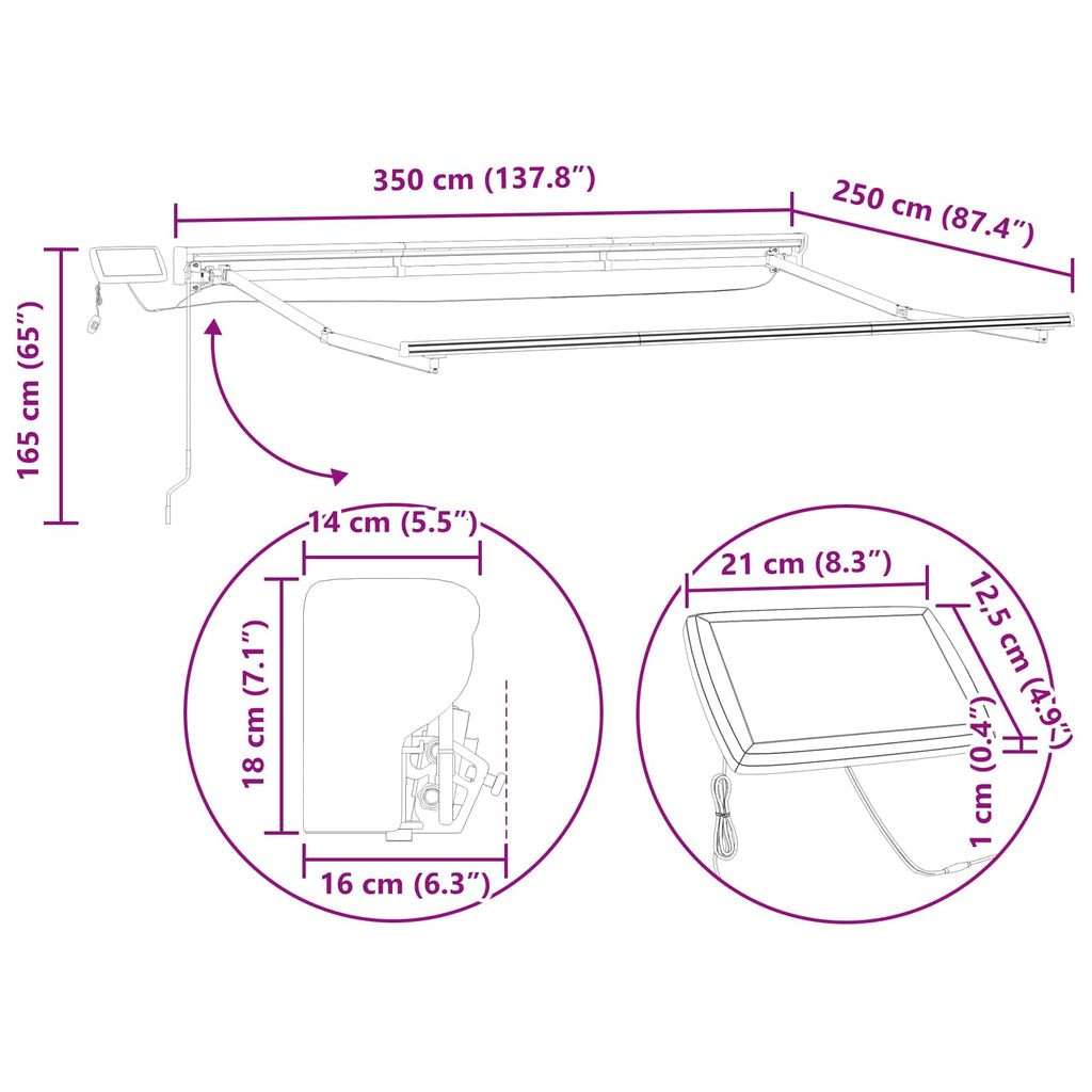 Manueller Markisenrahmen mit LEDs 3,5 x 2,5 m