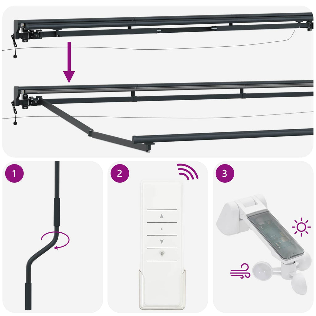Elektrische ausziehbare Markise Gelb, Grau, Anthrazit 5 x 3 m