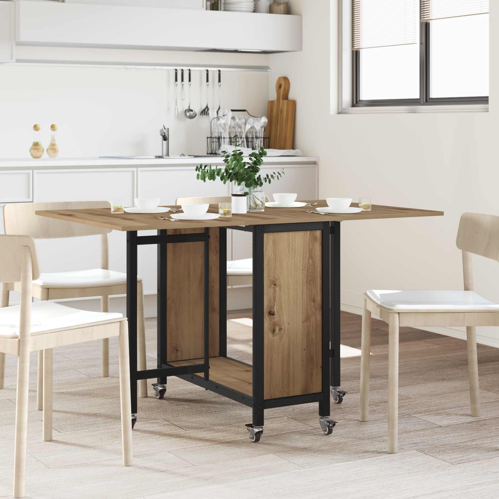 Faltbarer Esstisch mit Rollen 130 x 80 x 76,5 cm Stahl PB