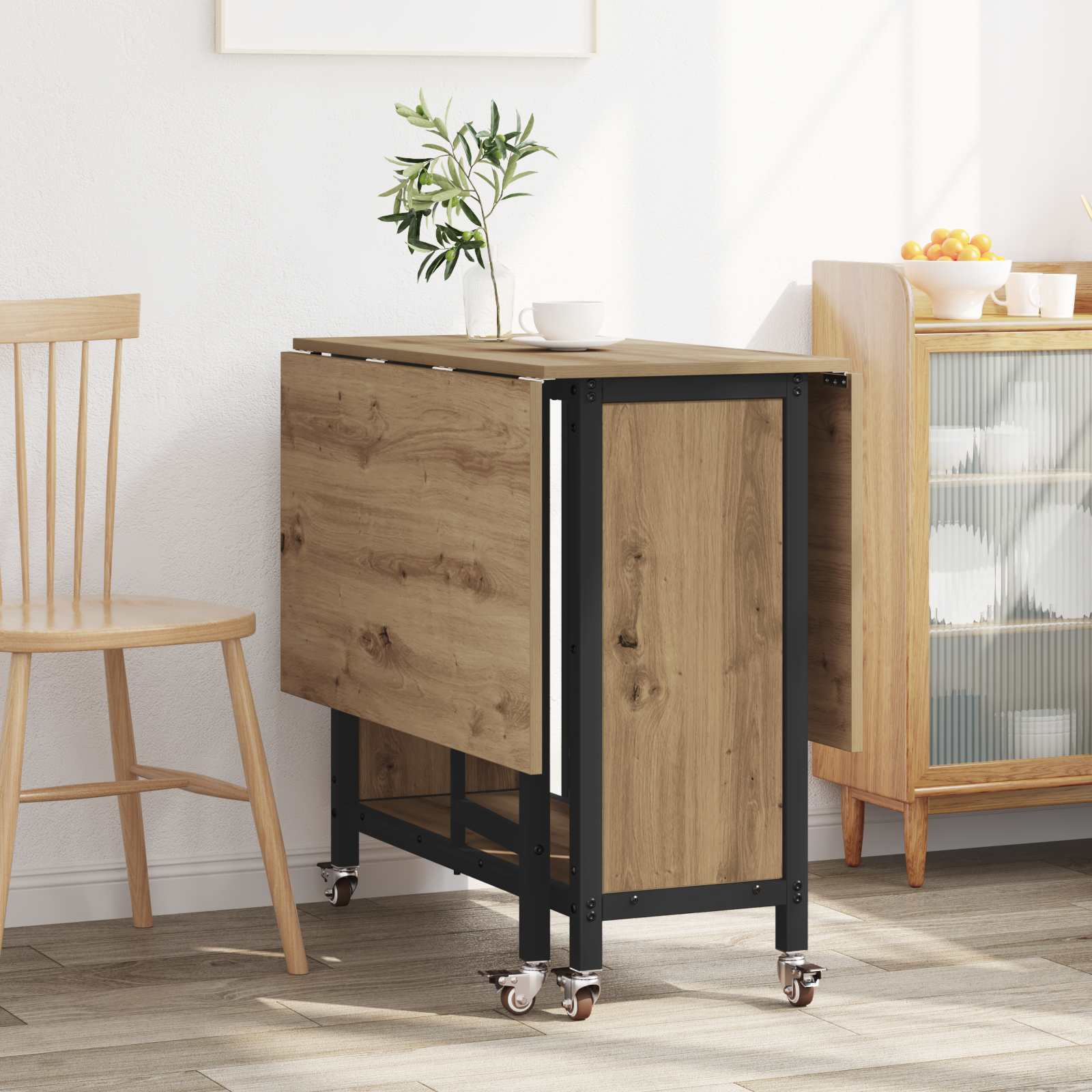 Faltbarer Esstisch mit Rollen 130 x 80 x 76,5 cm Stahl PB