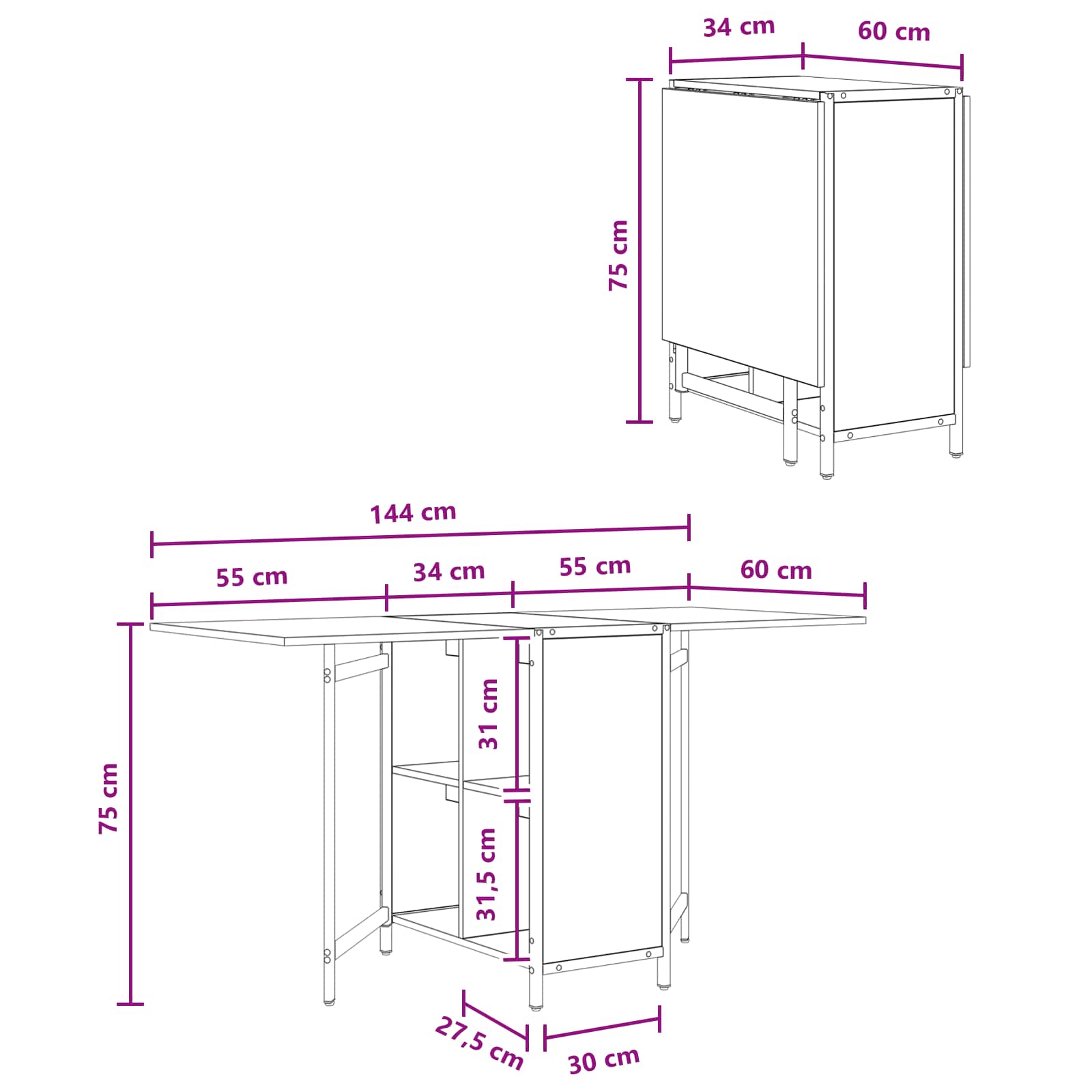 Esstisch 144 x 60 x 75 cm Holzwerkstoff Grau Sonoma