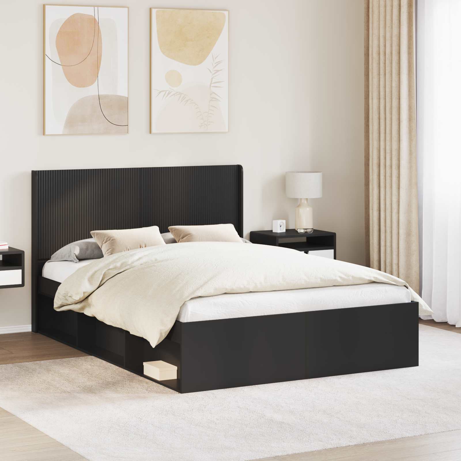 Kopfteil Schwarz Holzwerkstoff