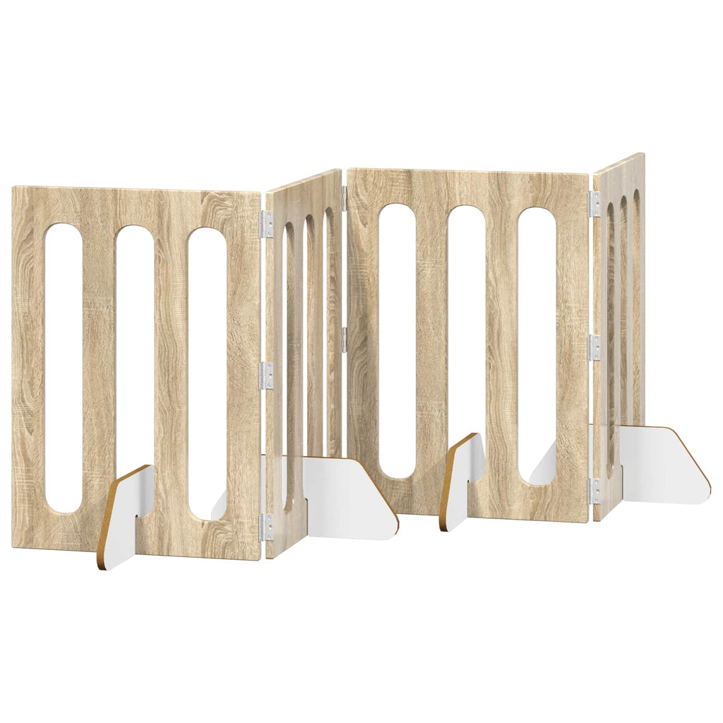 Faltbarer Haustierzaun 4 pcs Sonoma-Eiche 201 x 38 x 70 cm