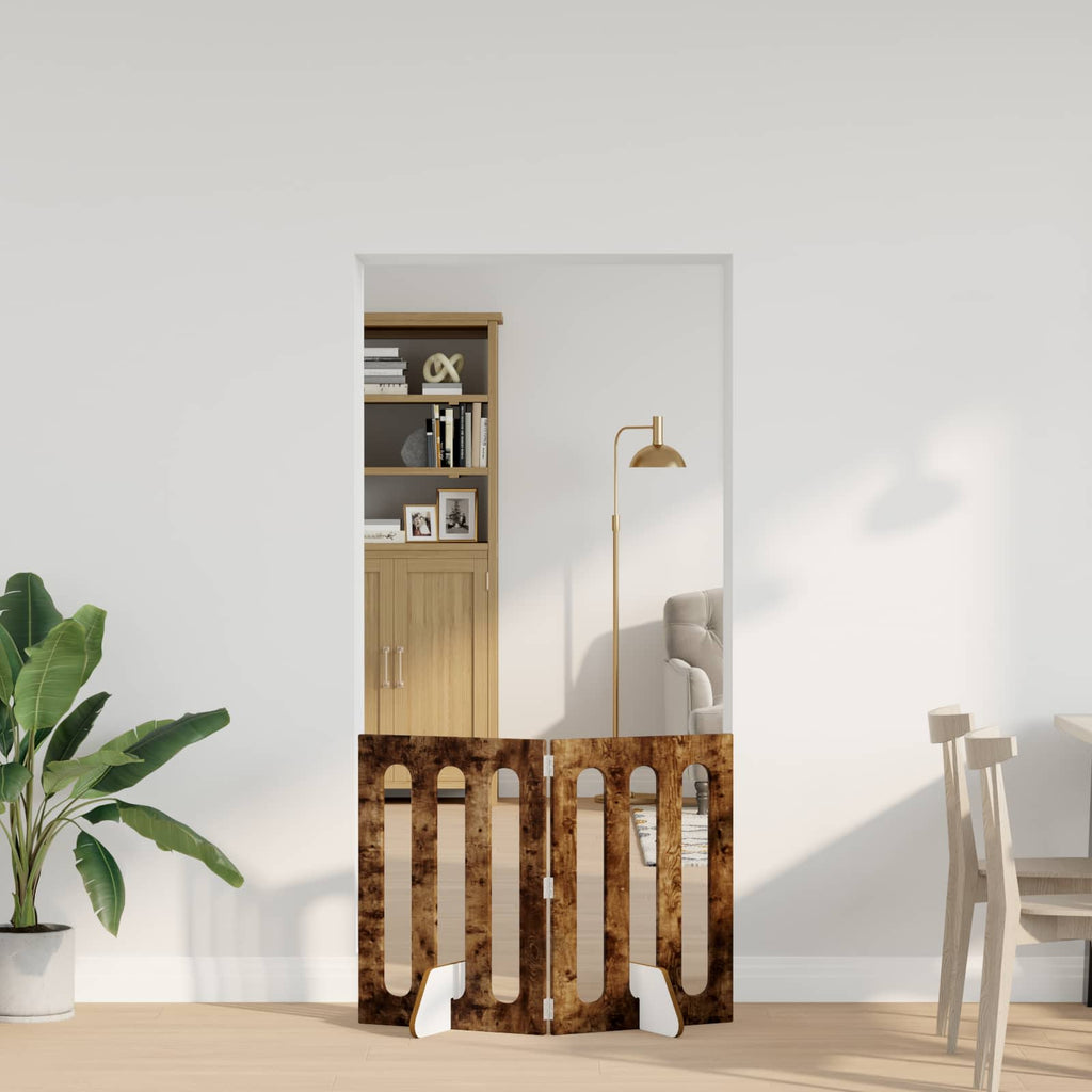 Faltbarer Haustierzaun 2 pcs Geräucherte Eiche Holzwerkstoff