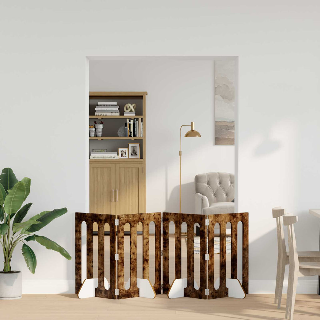 Faltbarer Haustierzaun 4 pcs Geräucherte Eiche 201 x 38 x 70 cm