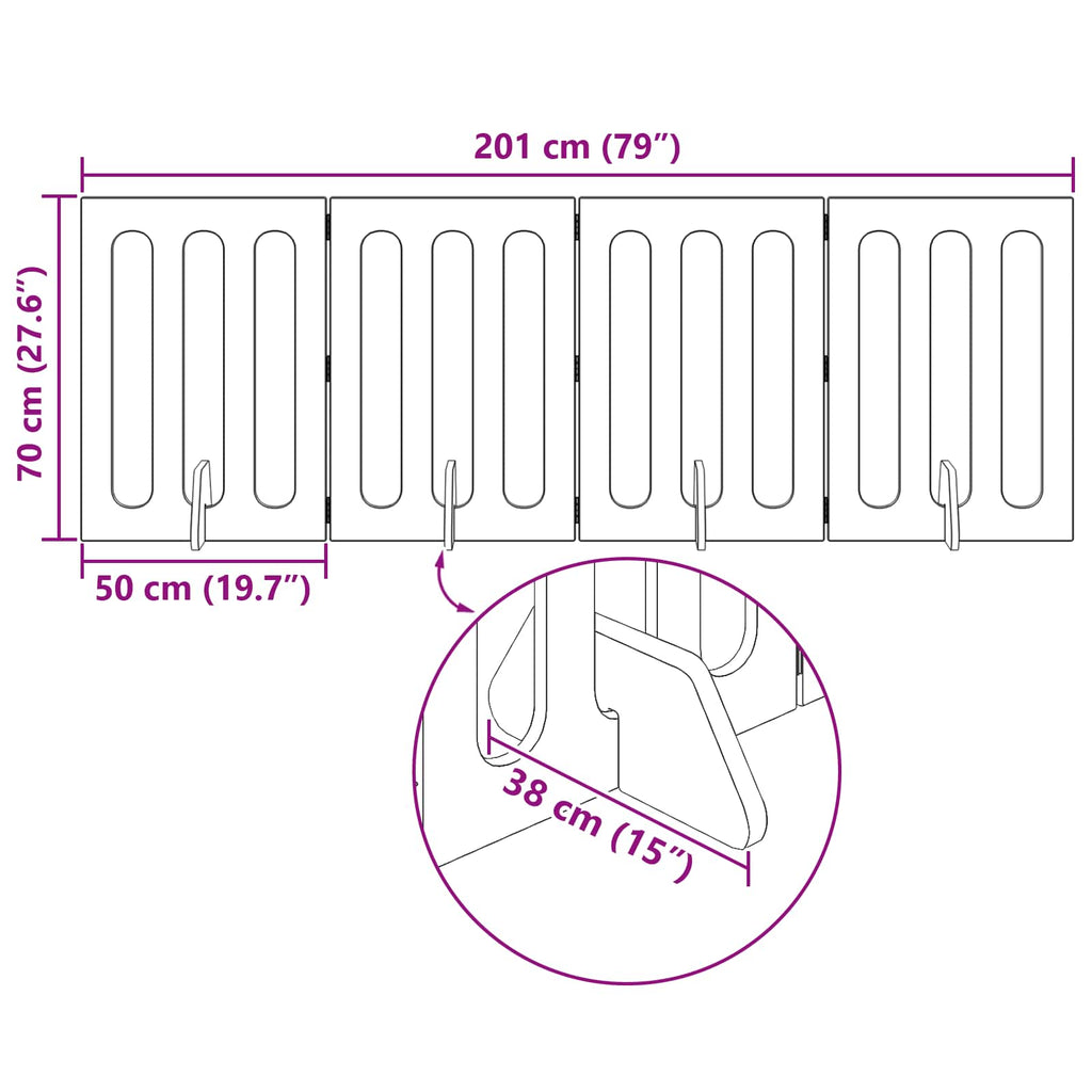 Faltbarer Haustierzaun 4 pcs Eichenholz 201 x 38 x 70 cm