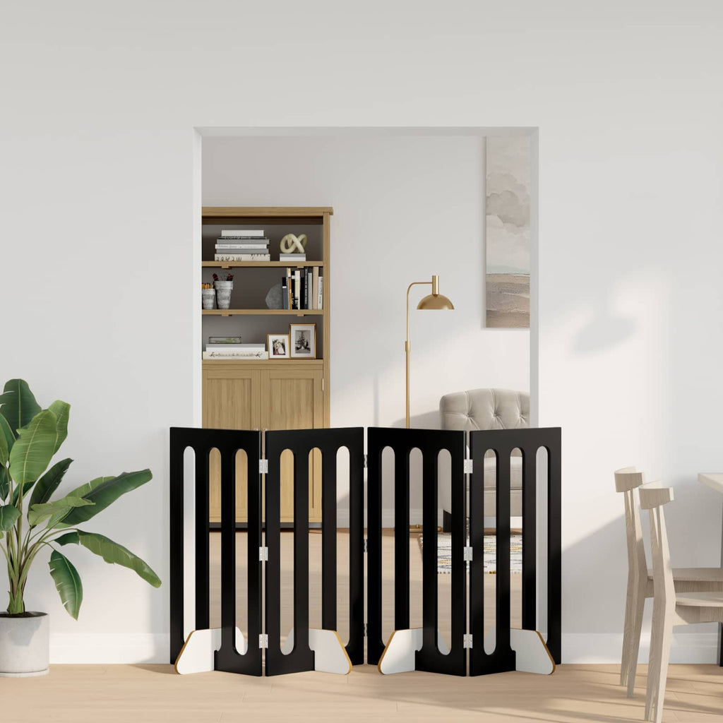 Faltbarer Haustierzaun 4 pcs Schwarze Eiche 201 x 38 x 90 cm