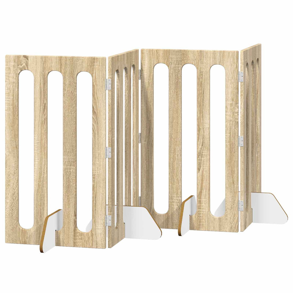 Faltbarer Haustierzaun 4 pcs Sonoma-Eiche 201 x 38 x 90 cm