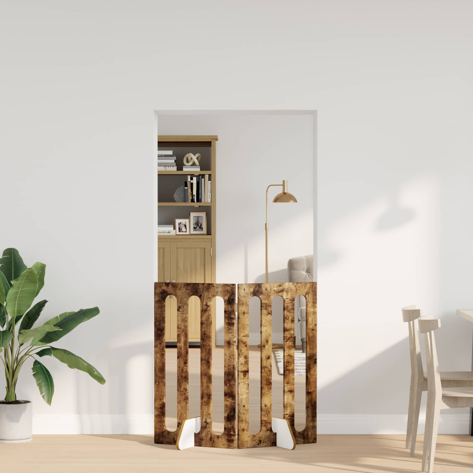 Faltbarer Haustierzaun 2 pcs Geräucherte Eiche Holzwerkstoff