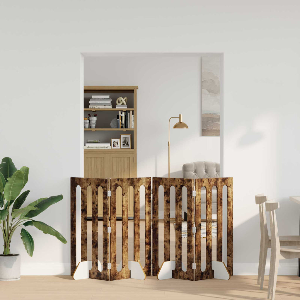 Faltbarer Haustierzaun 4 pcs Geräucherte Eiche 201 x 38 x 90 cm