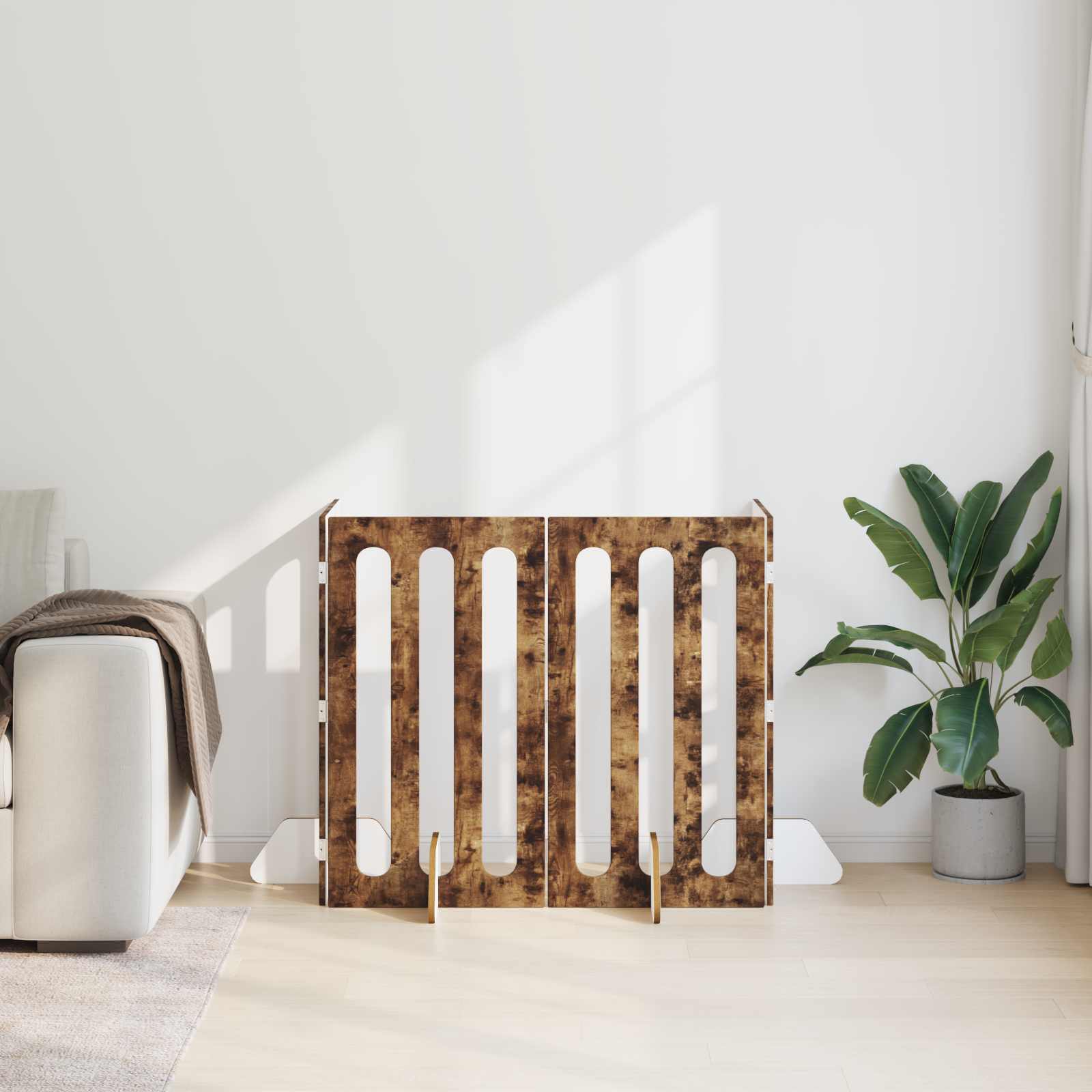 Faltbarer Haustierzaun 4 pcs Geräucherte Eiche 201 x 38 x 90 cm
