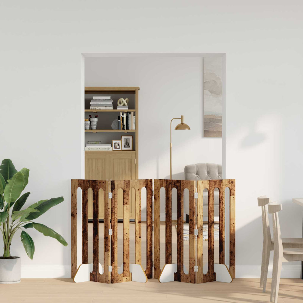 Faltbarer Haustierzaun 4 pcs Eichenholz 201 x 38 x 90 cm