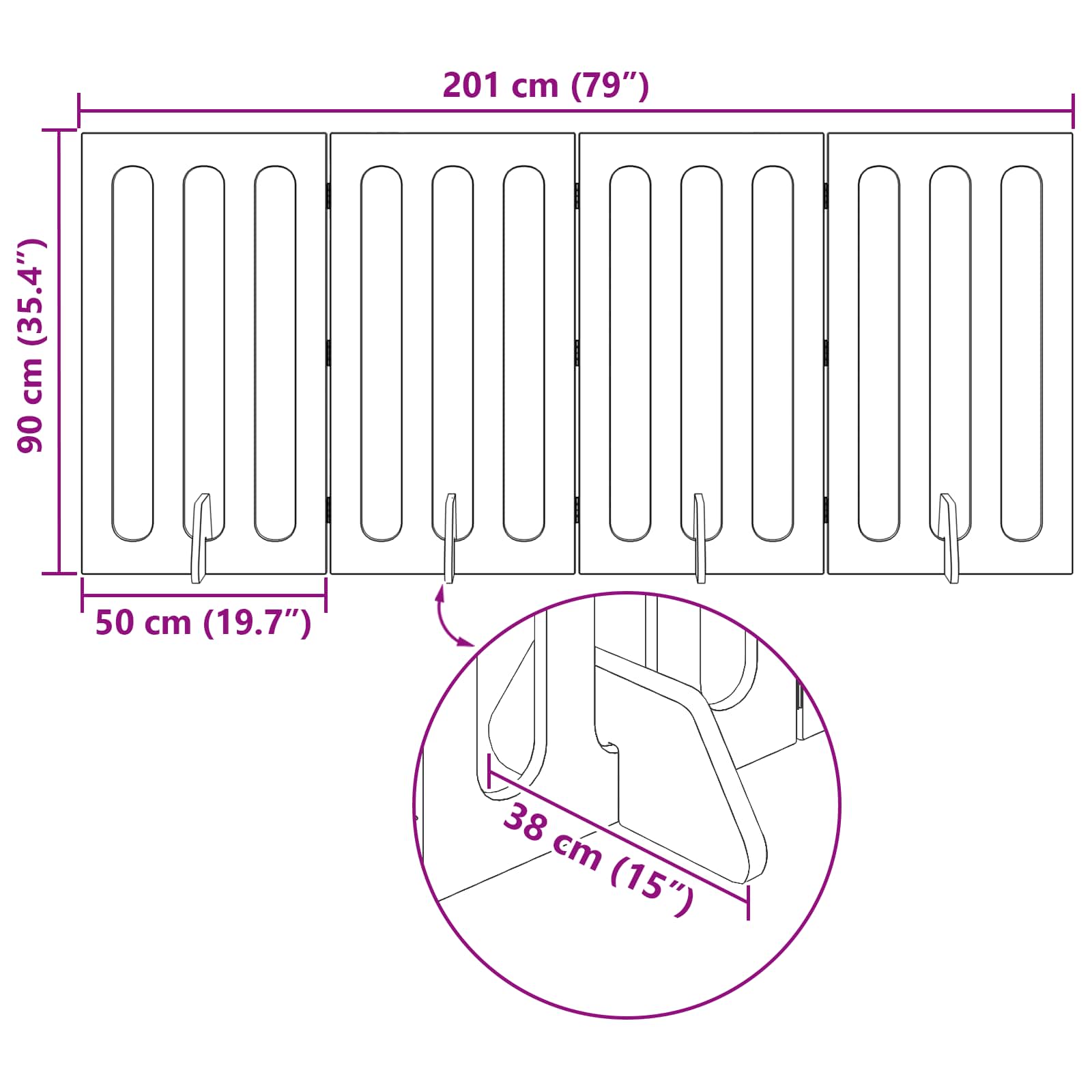 Faltbarer Haustierzaun 4 pcs Artisan-Eiche 201 x 38 x 90 cm